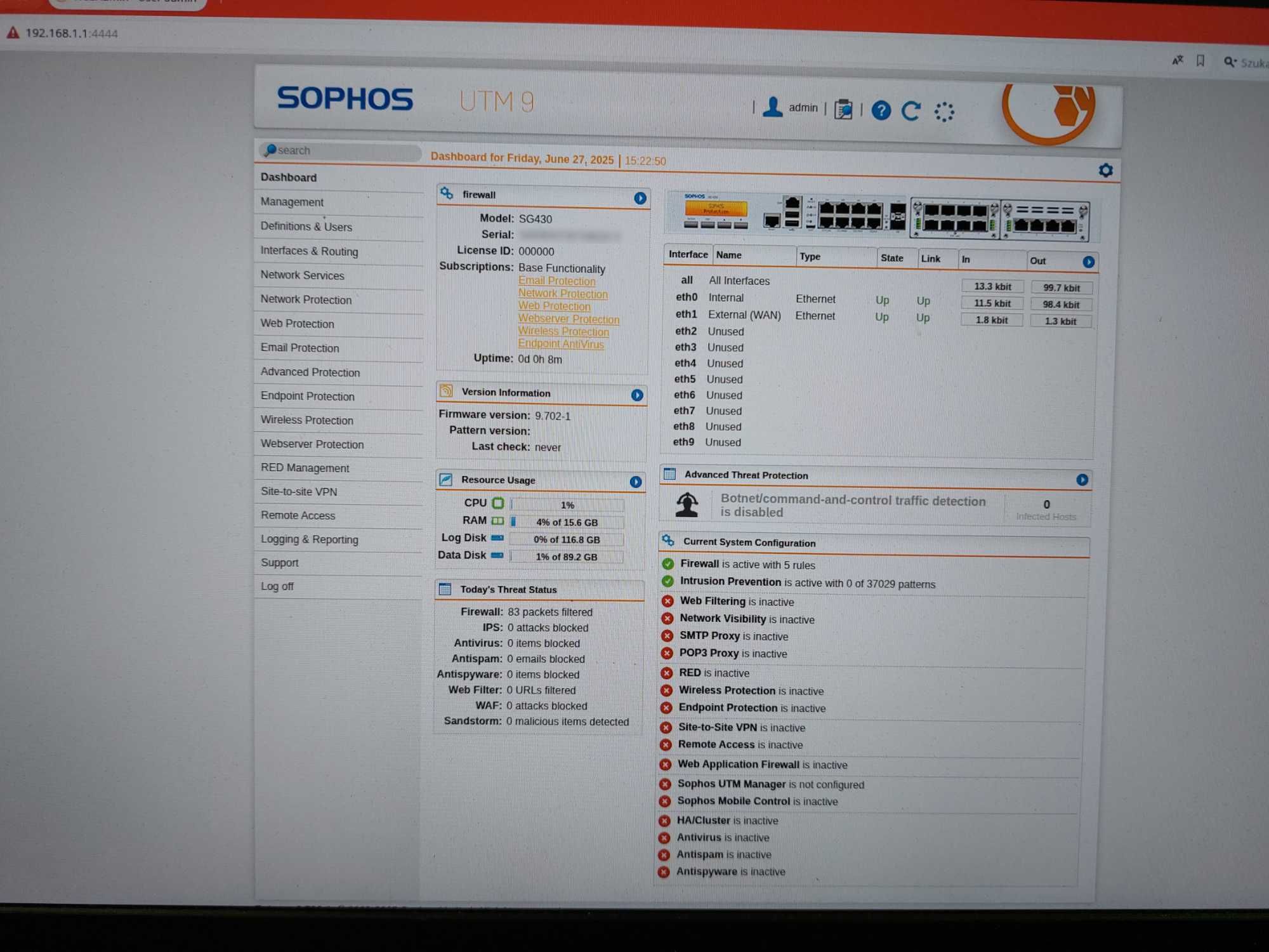 Firewall sprzętowy IPS UTM SOPHOS SG 430