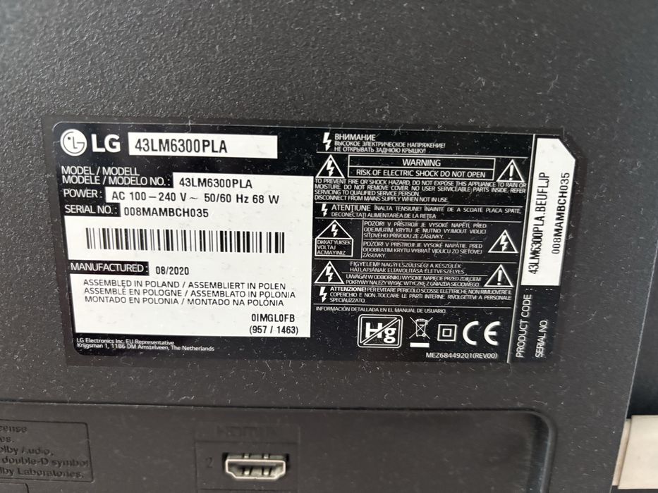 Telewizor LG 43 ISZKODZONY