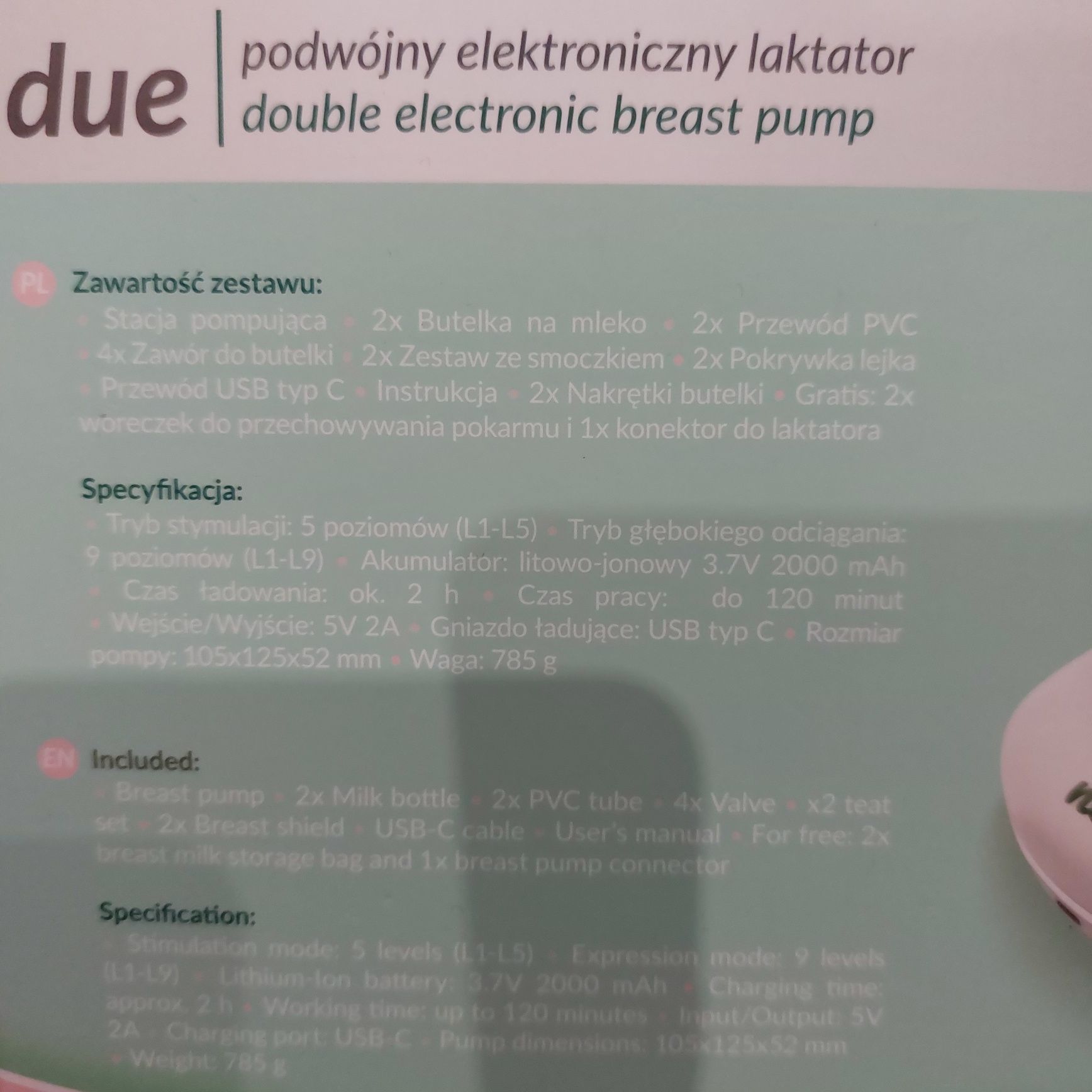 Laktator podwójny Neno due plus akcesoria