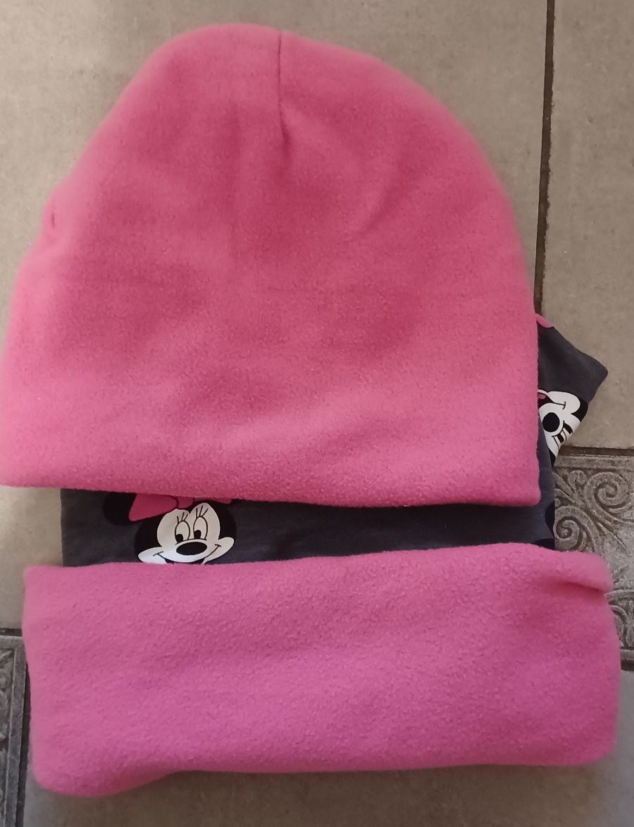 Komplet zimowy komin +czapka Minnie dresowka + polar