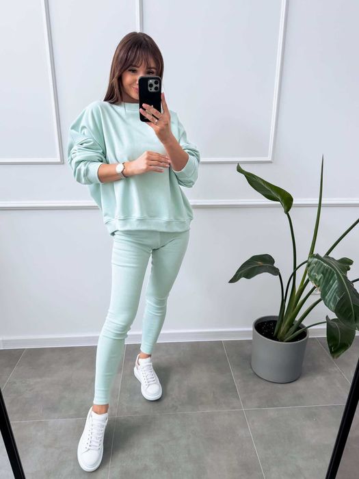 Bawełniana bluza LENOSHKA damska oversize jasny teal -Polska produkcja