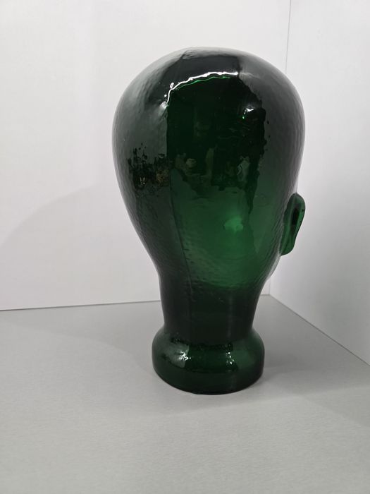 Szklana głowa kolorowe szkło ciemna zieleń.