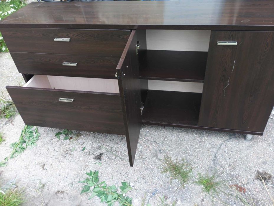 Komoda z szufladami ciemny brąz połysk 163x42x80