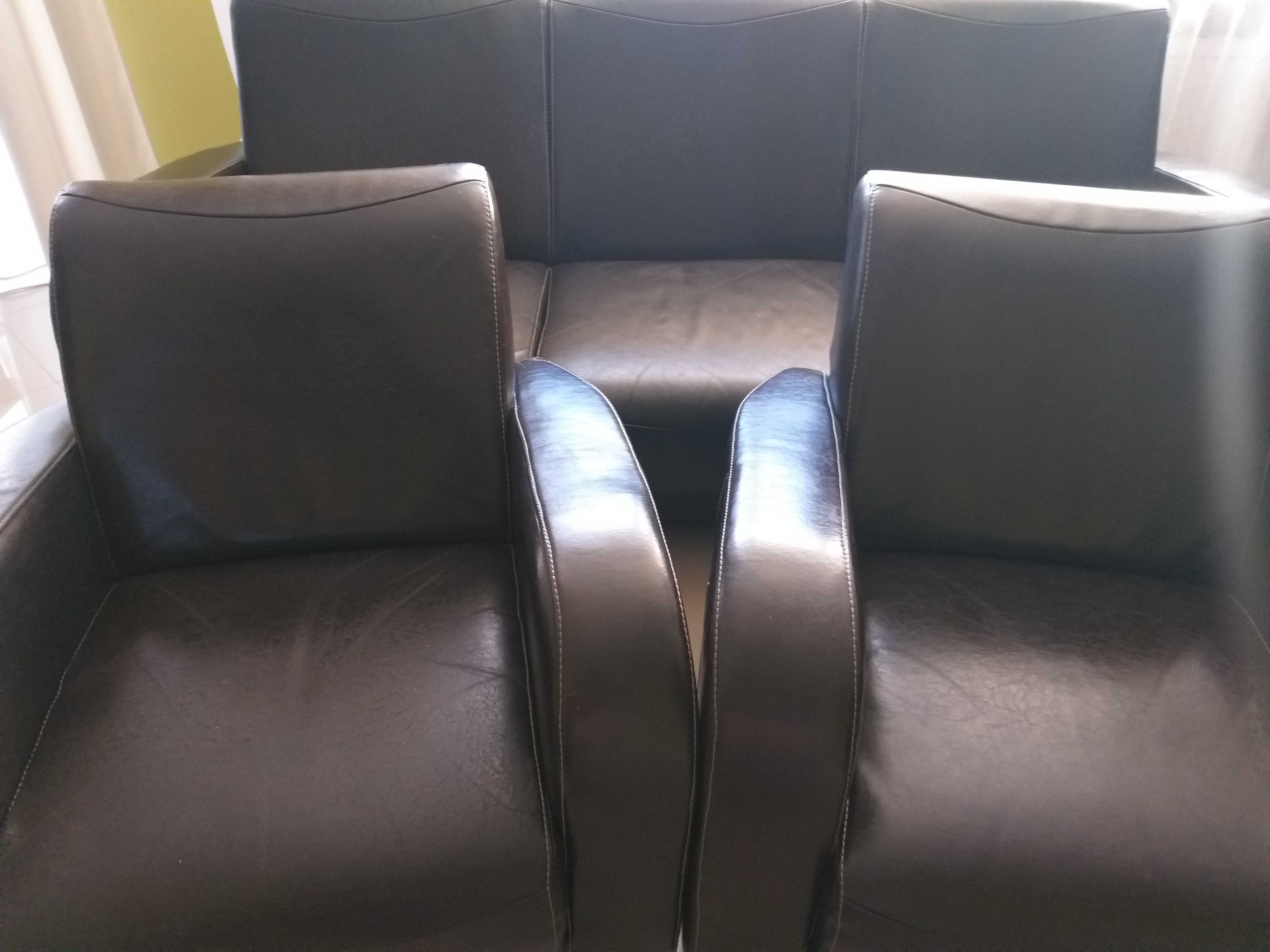SWALEN komplet wypoczynkowy skóra wersalka + 2 fotele