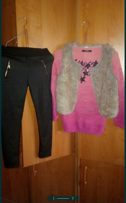 Okazja Ocieplane leginsy+sweterek i kamizelka z futerka od 7-9lat r.12
