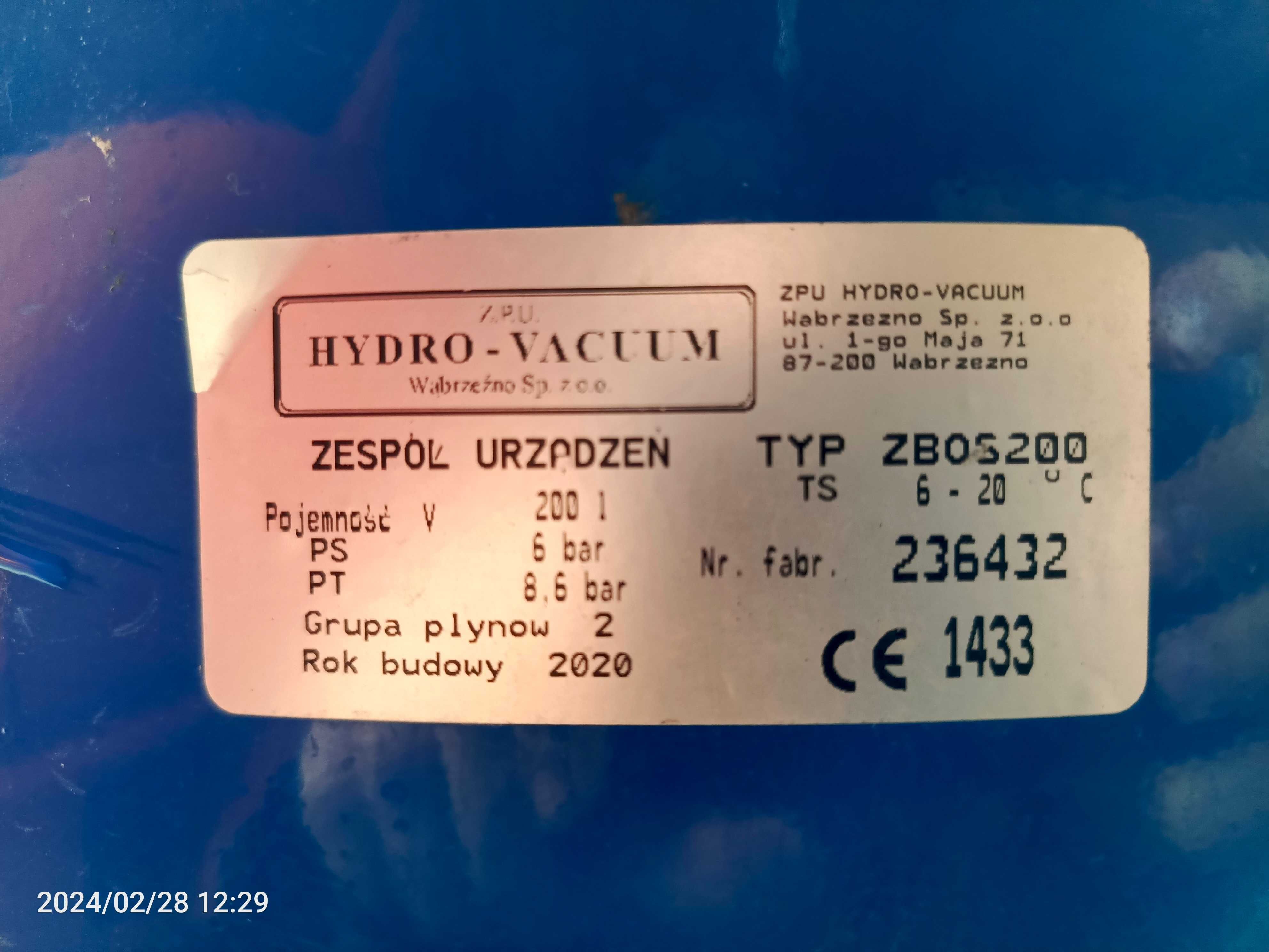 Zbiornik hydroforowy przeponowy 200L HYDRO-VACUUM