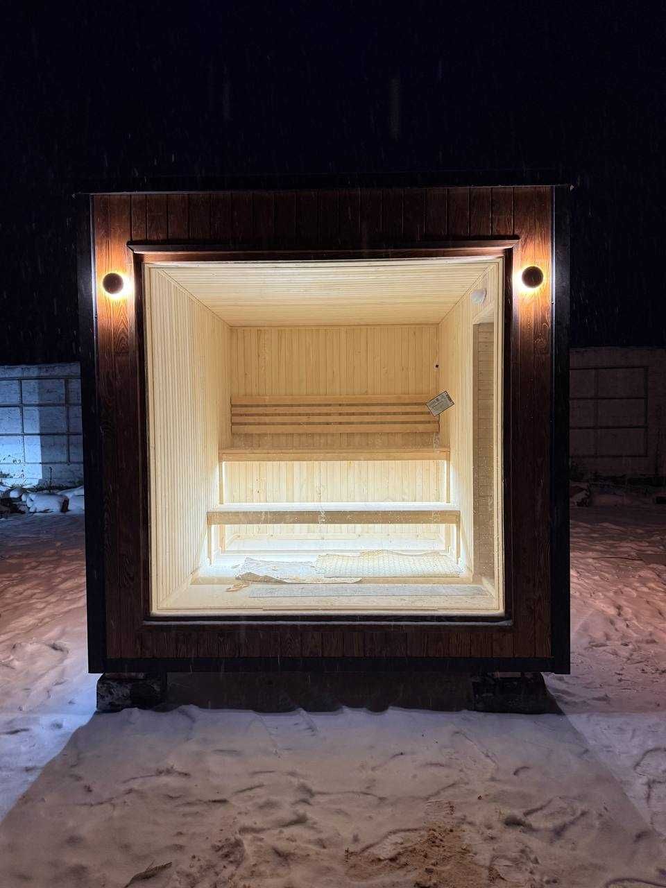 Sauna z dużym oknem panoramicznym