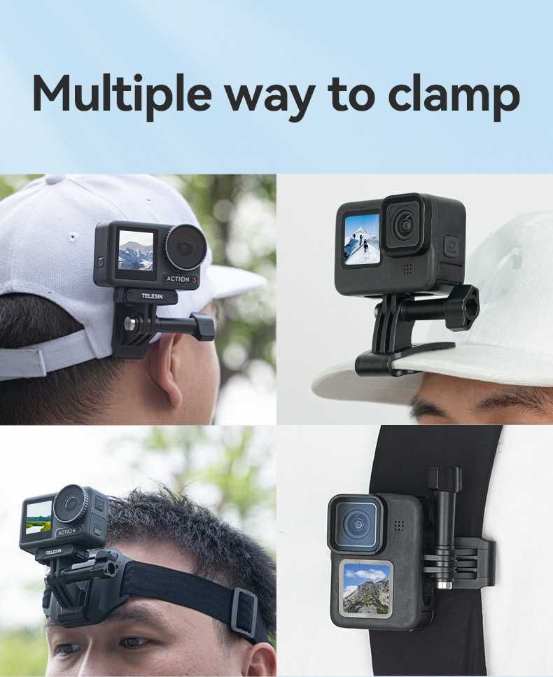 TELESIN uchwyt opaska na głowę klips do czapki dla Gopro DJI Insta