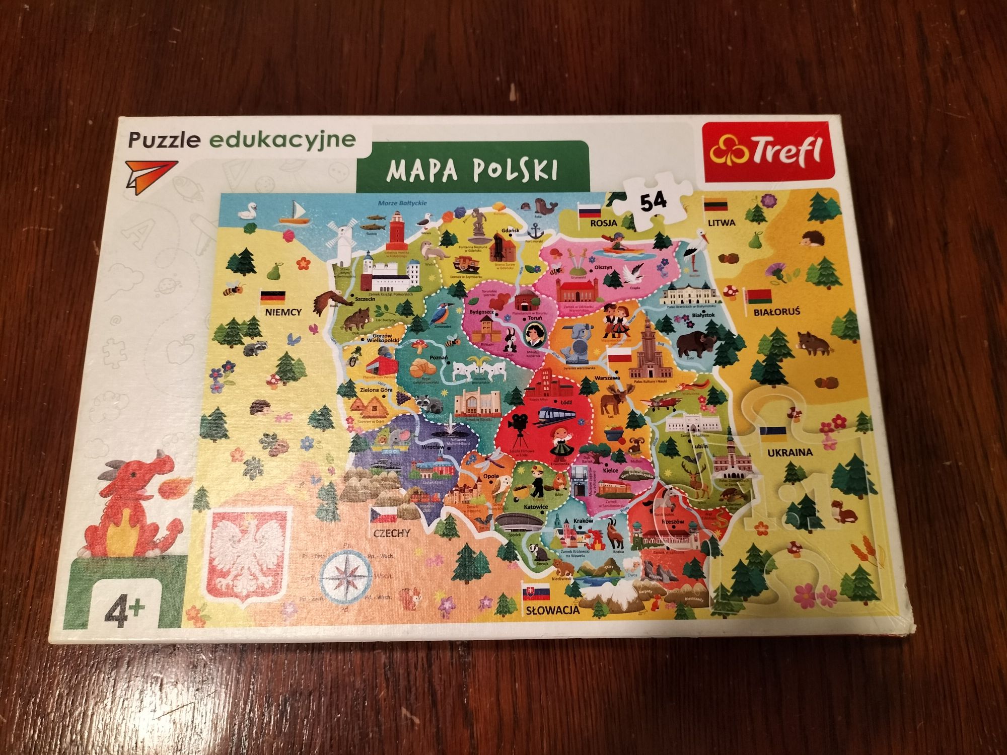 Trefl Puzzle Mapa Polski 54 elementy 
Trefl, Mapa Polski, puzzle eduka