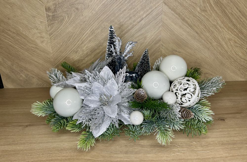 Stroik świąteczny biel srebro nowy