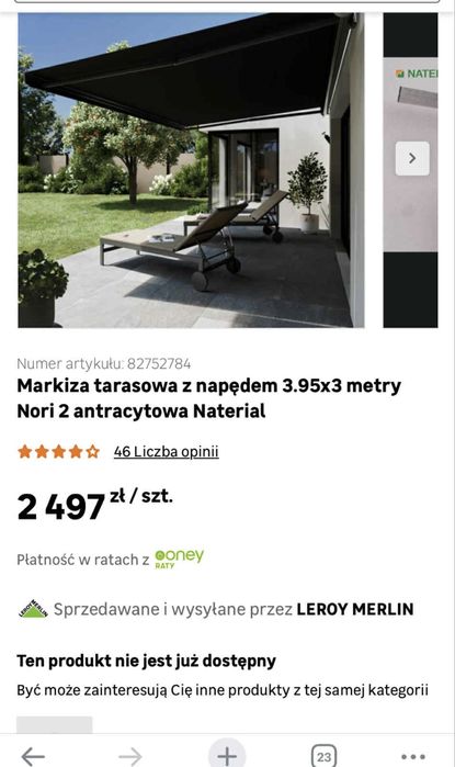Markiza tarasowa  napedem elektrycznym 3,95x3m beżowa