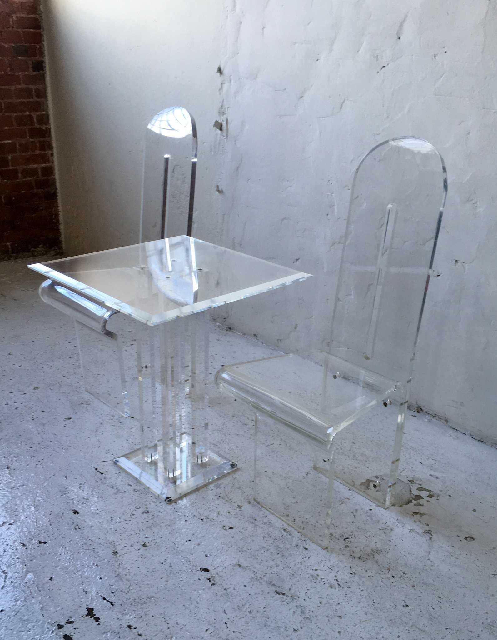 Akrylowe krzesła i stolik lucite lata 80 90 vintage