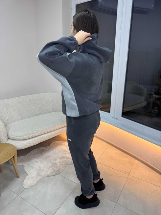 НА ЗИМУ! Жіночий теплий костюм фліс-велюр S-L шоколад графіт білий