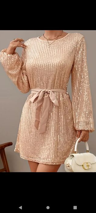 Sukienka złota cekiny L nieprześwitująca.Pasek z możliwością przód tył
