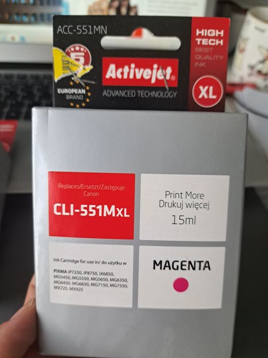 4 Tusze active jet  CLI 551 żółty magenta