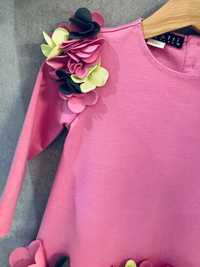 Suknia 80 / 86 różowa fuksja kwiaty 3D zjawiskowa