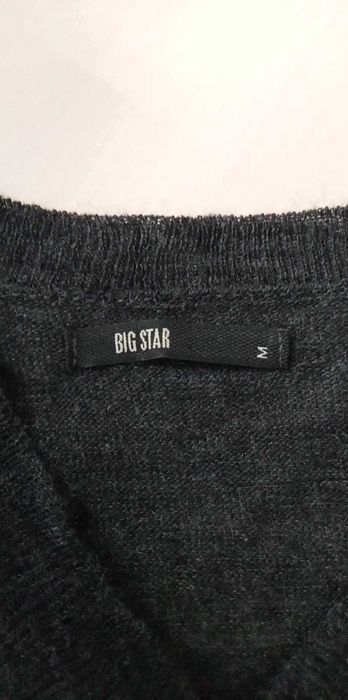 Asymetryczny damski sweter w serek, Big Star, rozm. M, ciemnoszary.