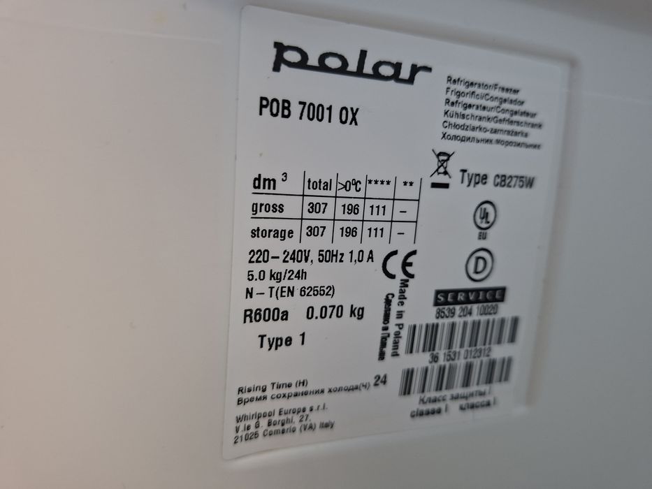 Lodówka zamrażarka 177 cm