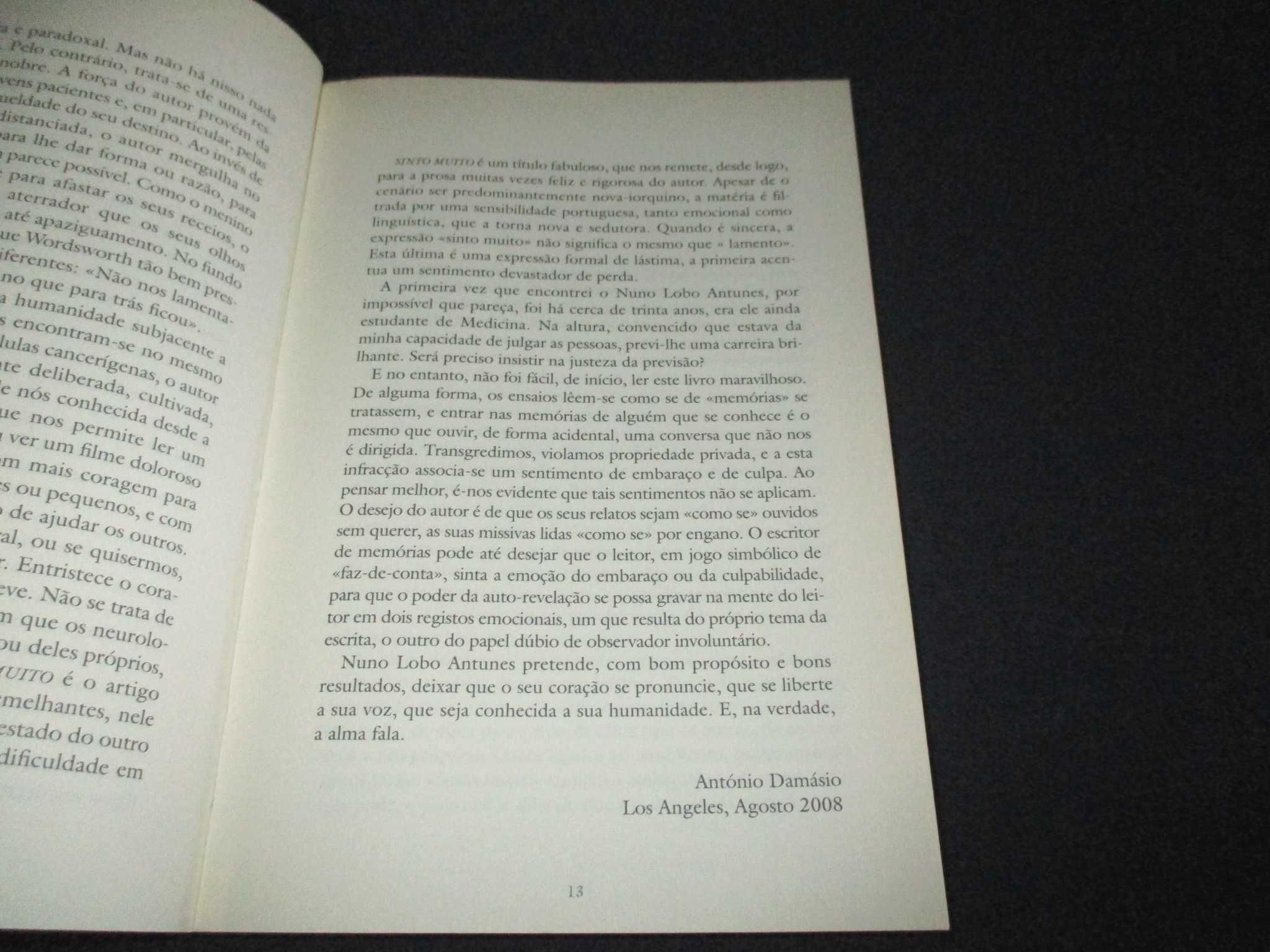 Livro Sinto Muito Nuno Lobo Antunes Verso de Kapa