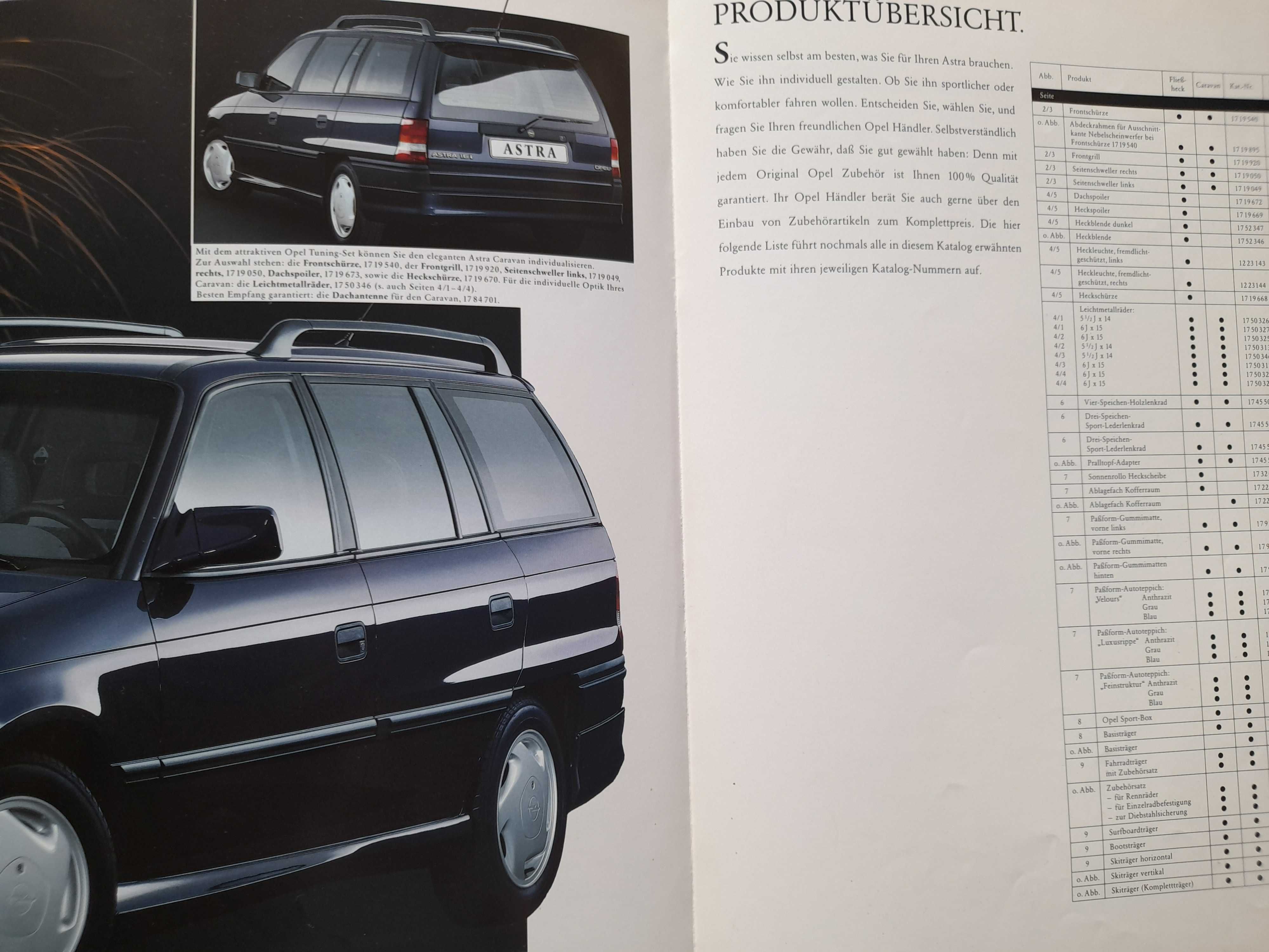 OPEL Astra tuning i wyposażenie dodatkowe prospekt niemiecki 1991