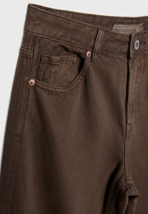 Шоколадні прямі джинси zara Stradivarius wide leg. Розмір 38.
