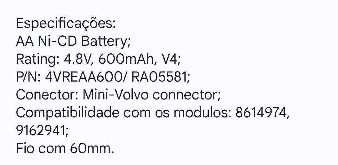 Bateria Nova para Alarme Volvo