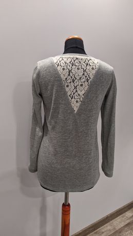 Sweterek szary cienki ze wstawką ażurową rozmiar S sweter bluzka