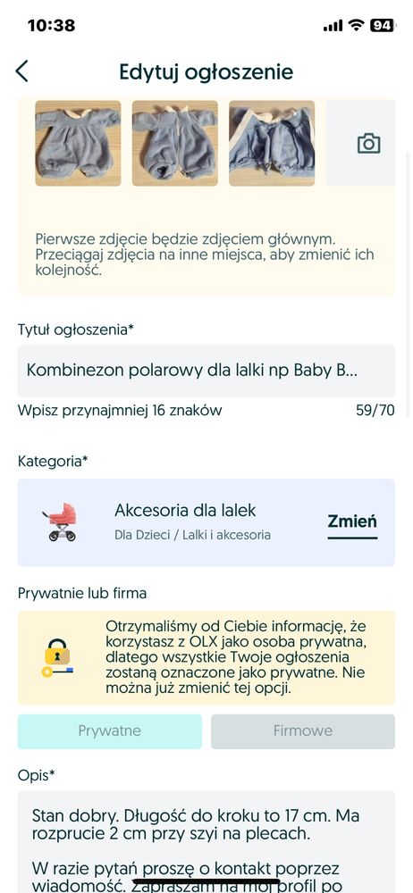 Polarowa zjawiskowa fioletowa czapka dla lalki np Baby Born