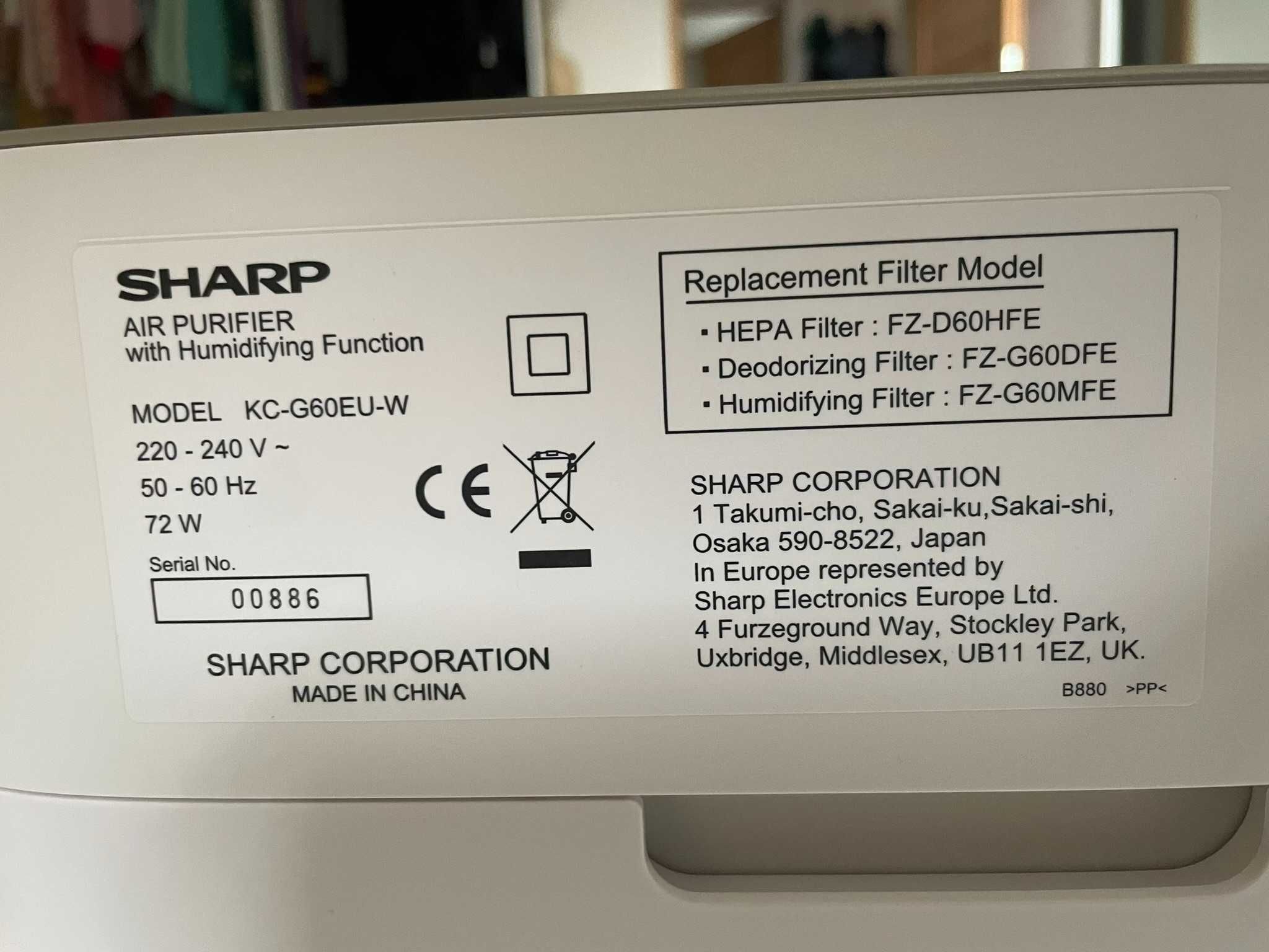 Oczyszczacz powietrza Sharp KC-G60EU-W z nawilżaniem - stan idealny