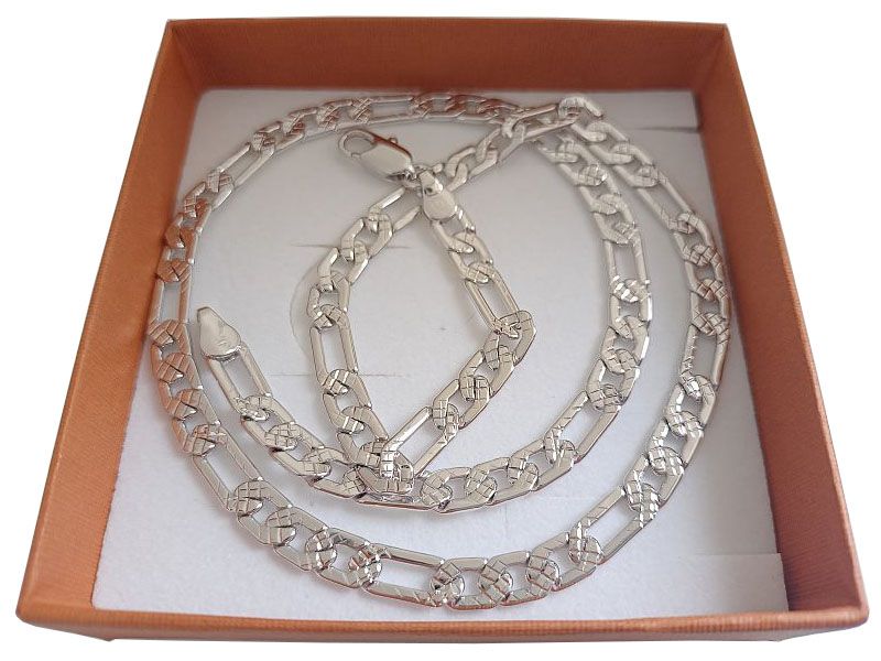 Srebrny Łańcuszek Figaro Frezowany 45cm 19g stal Silver Plated
