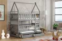 Piętrowe łóżko dziecięce domek OLA trzyosobowe + szuflady
