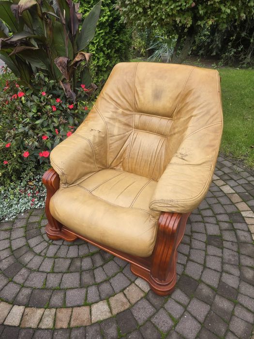 Zestaw wypoczynkowy 3 + 1 + 1, skóra,sofa,  2 x fotel