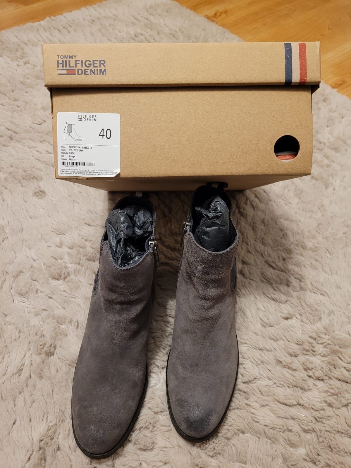 Botki damskie buty kobiece Tommy Hilfiger nowe rozmiar 40 szare stalow