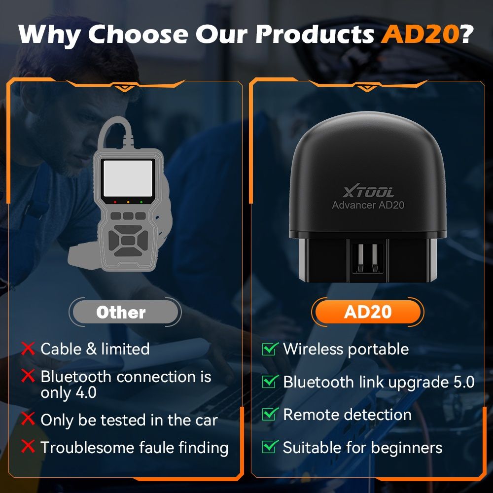 Діагностичний автосканер XTOOL AD20 OBD2 з Bluetooth 5.0 IOS Android