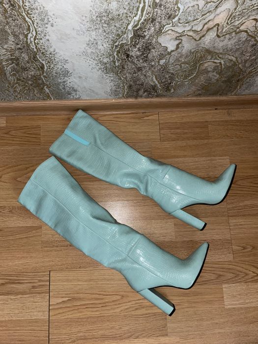 Салатові зелені  сапоги жіночі пітон