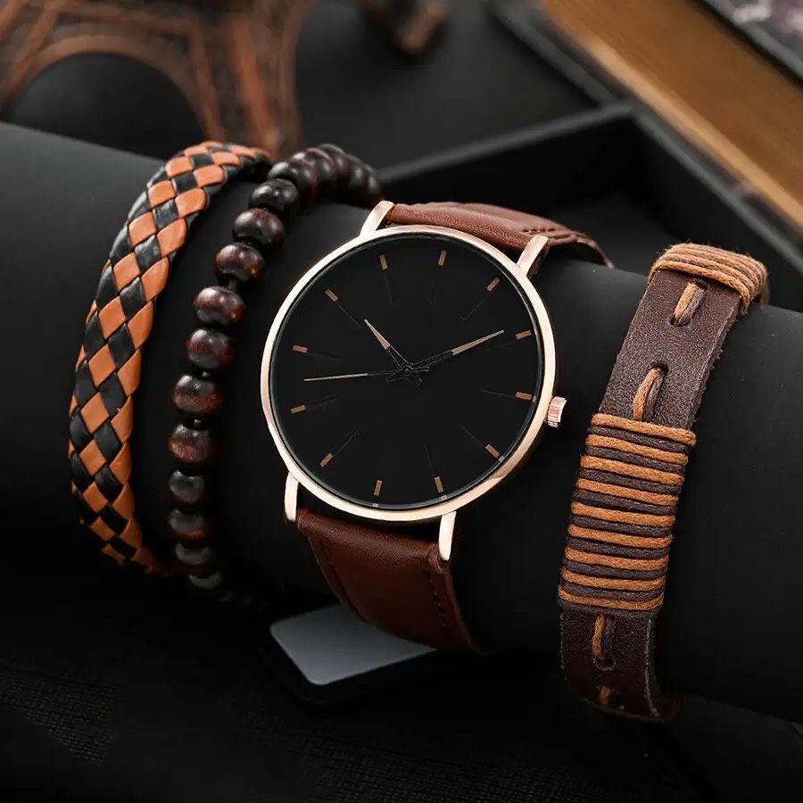 Годинник новий чоловічий кварцевий коричневий наручний + подарунок