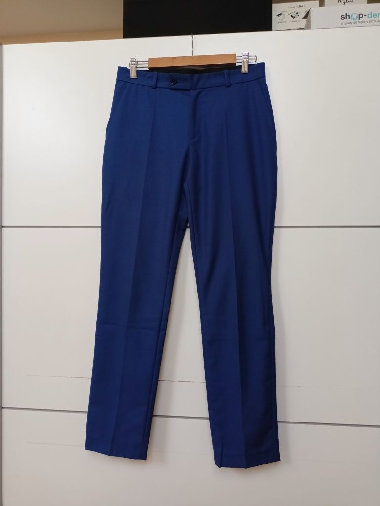 Granatowe niebieskie kobaltowe spodnie garniturowe męskie chinosy