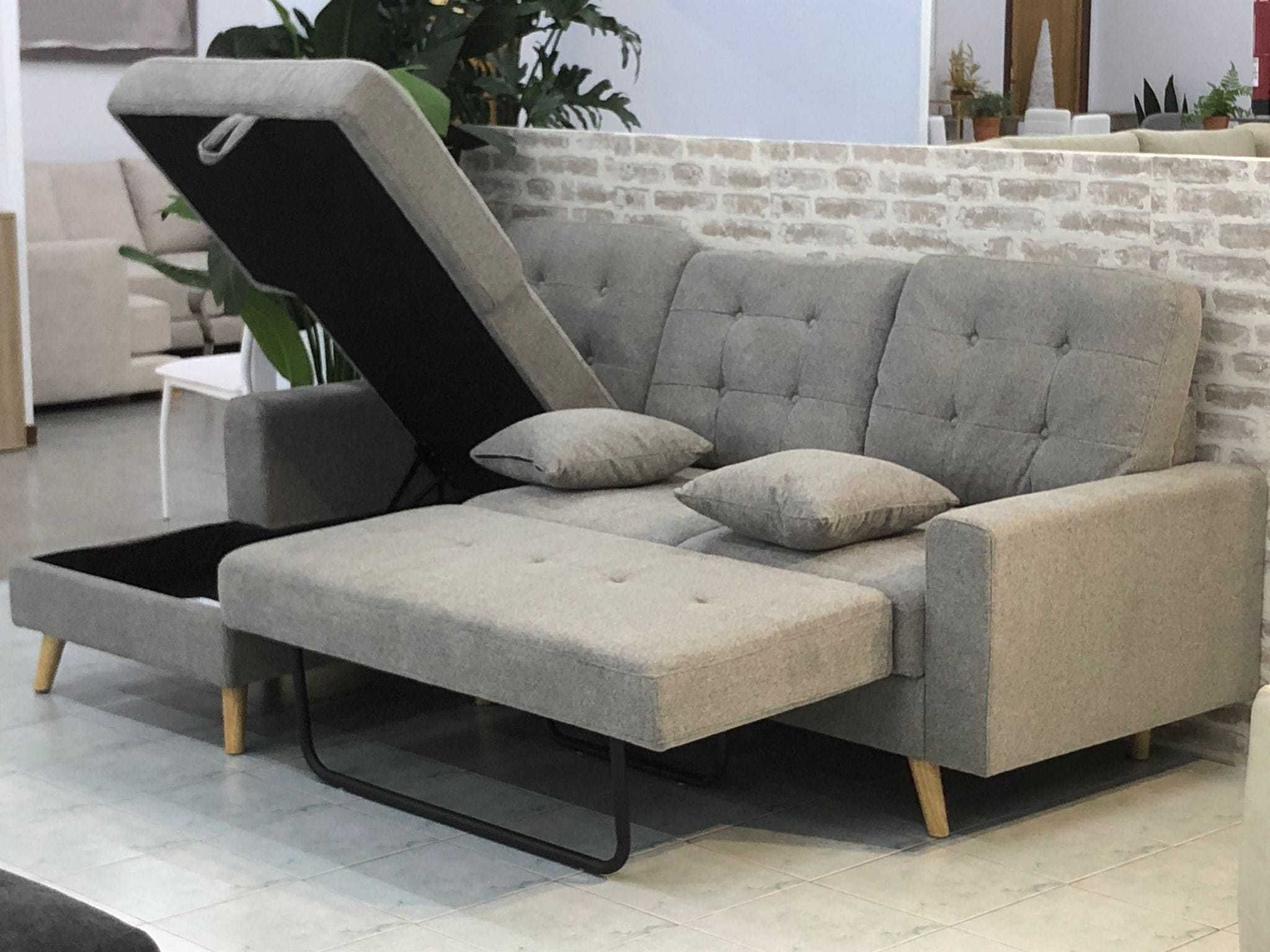 Sofá-cama chaise longue com baú, Portes grátis, pagamento na entrega