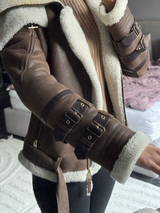 Дублянка натуральна тепла коричнева шкіра овчина комір