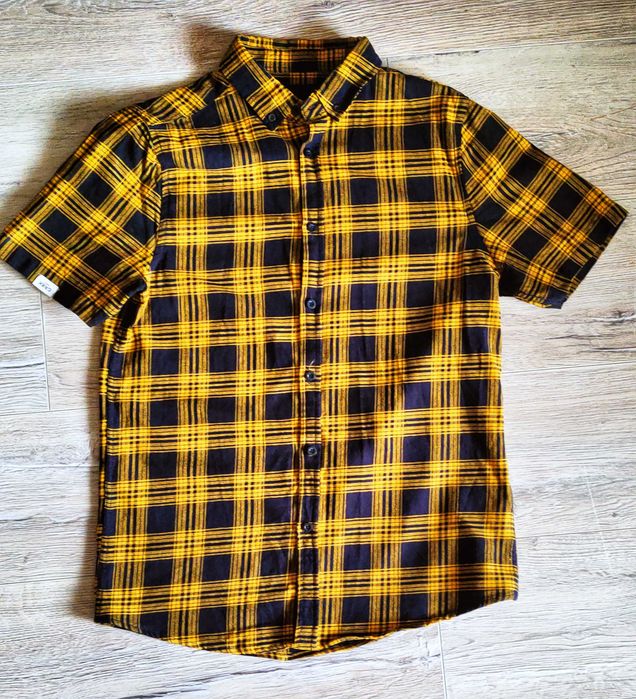 Fisherfield _ koszula w kratę _ żółto - czarna _ krótki rękaw _ M