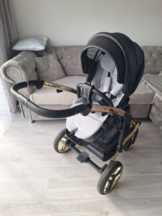 Wozek 3w1 4w1 Junama diamond fluo line  V2 czarny czarno zloty ekoskór