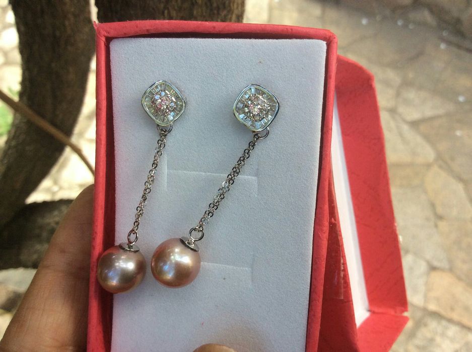 Серьги с бриллиантами 0.60к и жемчужными подвесками