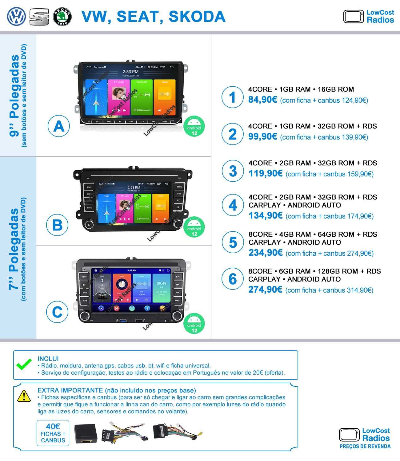 Rádio GPS 7" ANDROID -VW Golf 5 e 6, VW Polo, VW Passat | Skoda | Seat