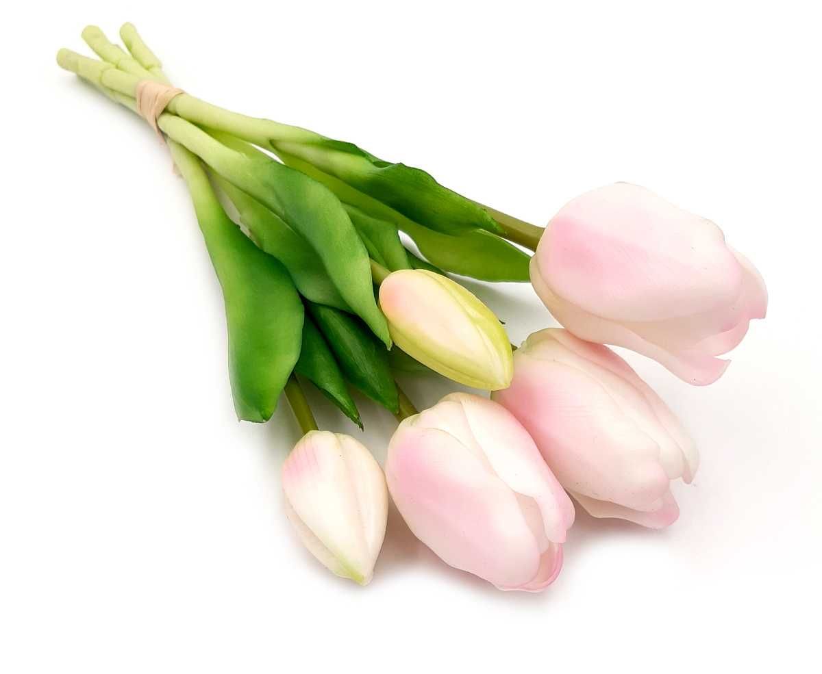 Tulipan silikonowy sztuczne tulipany bukiet 5 sztuk BIAŁE RÓŻOWE