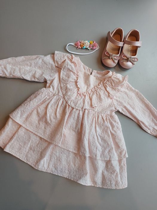 Sukienka i płaszczyk 80 roczek chrzest