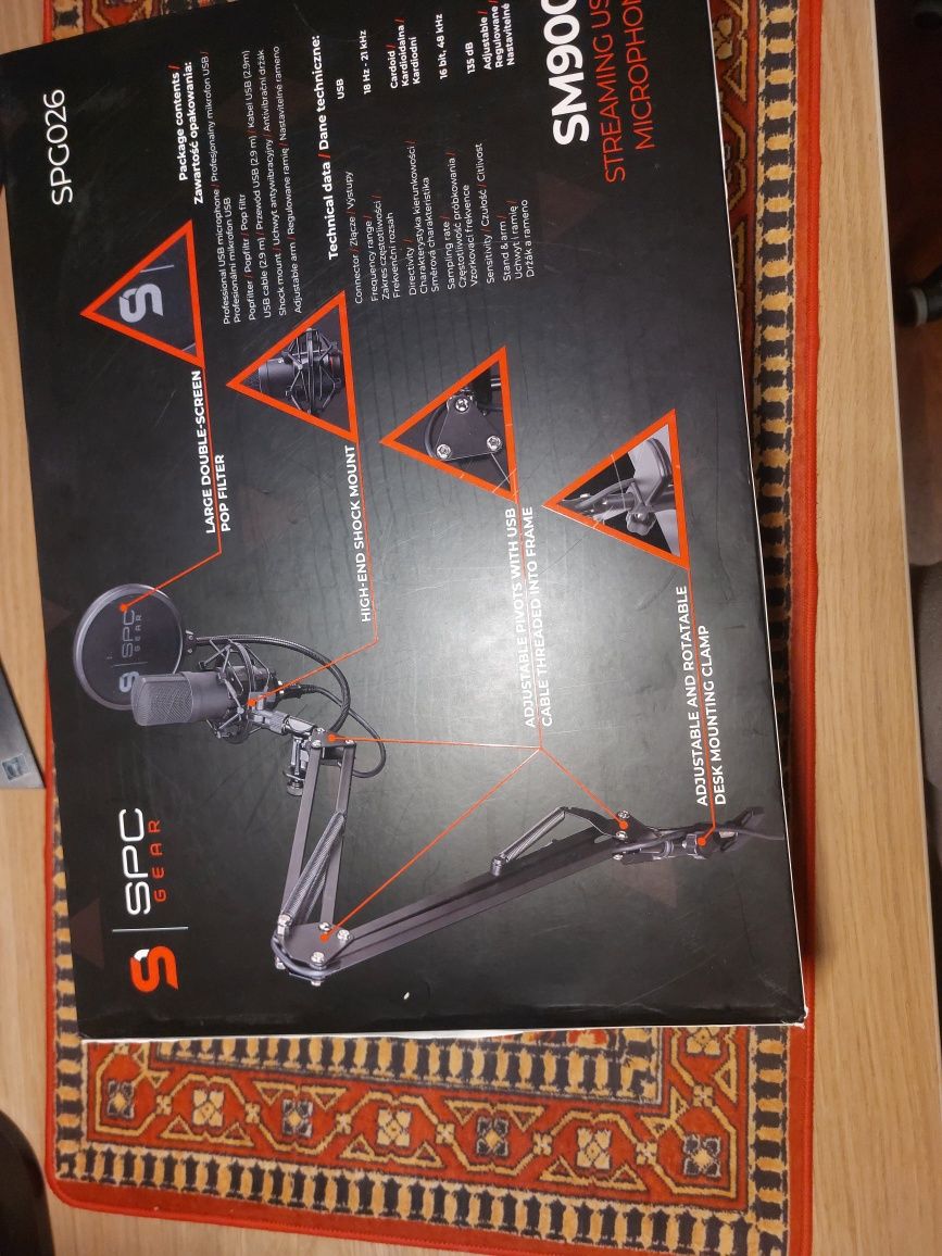 Mikrofonu sm 900 + ramię mikrofonowe  koszyk akustyczny  oraz popfilte