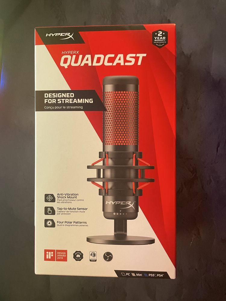 HyperX QuadCast - microfone de condensador USB, preto e vermelho