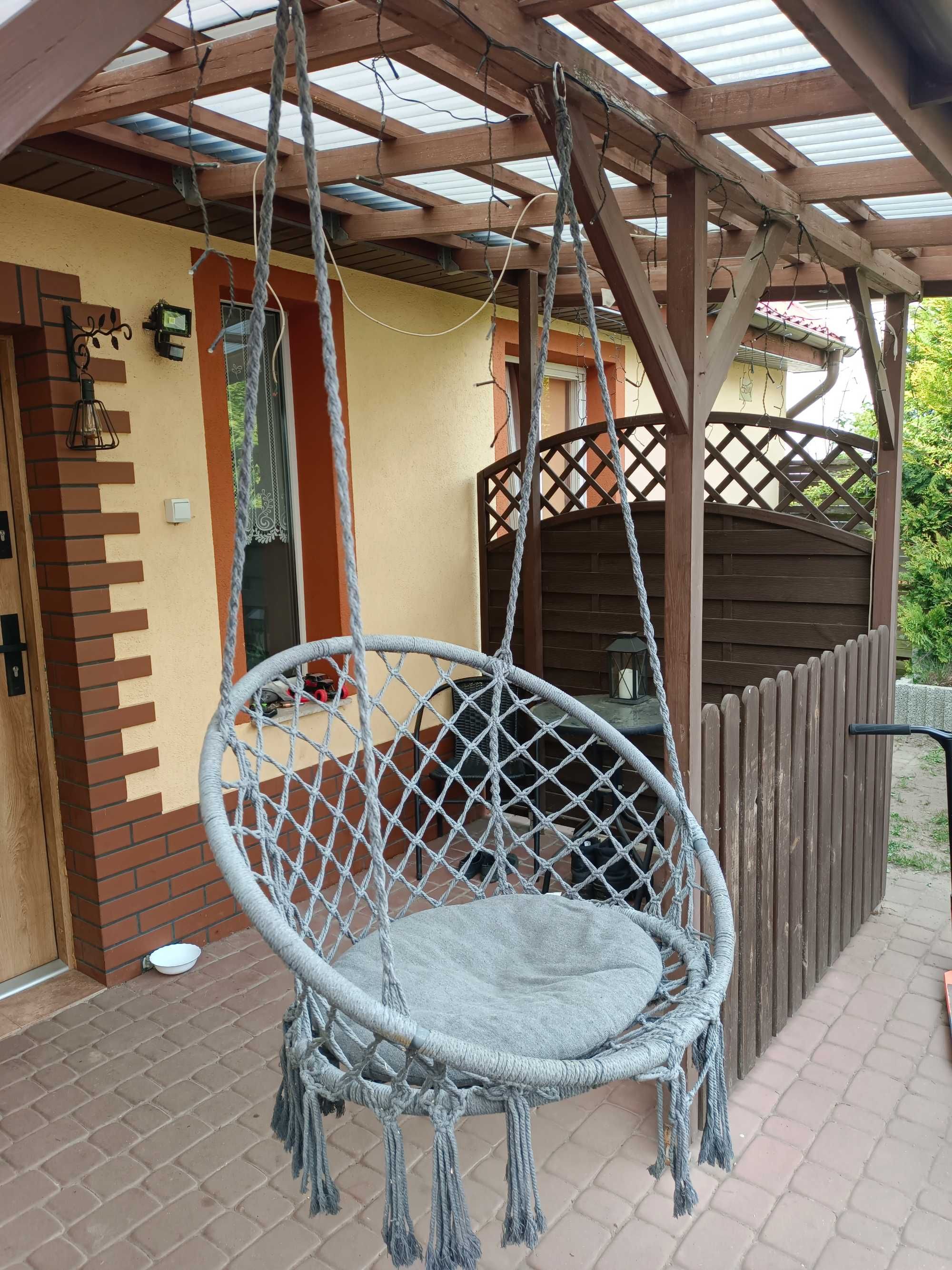 Sofotel, fotel wiszący z poduszką, boho, szary, bocianie gniazdo