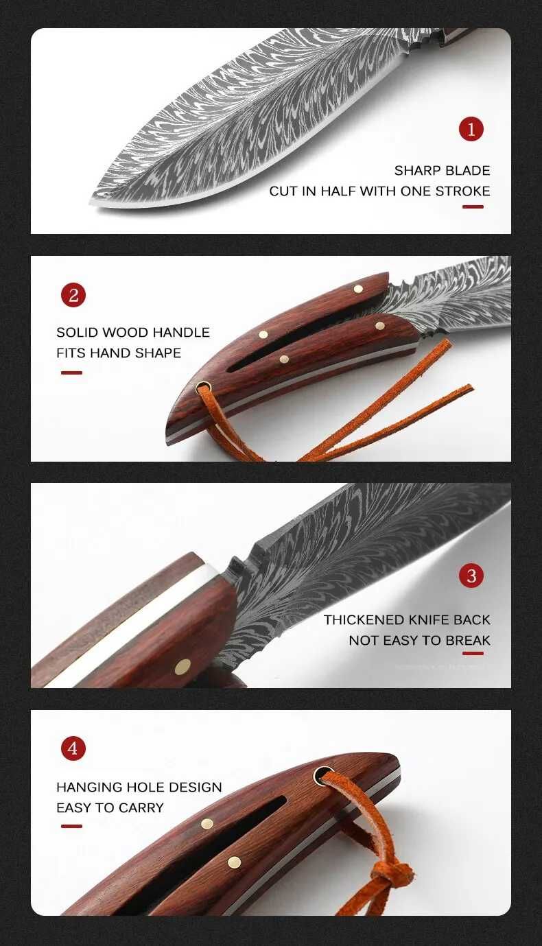 Nóż myśliwski wojskowy kuchenny turystyczny BUSHCRAFT 20cm. liść