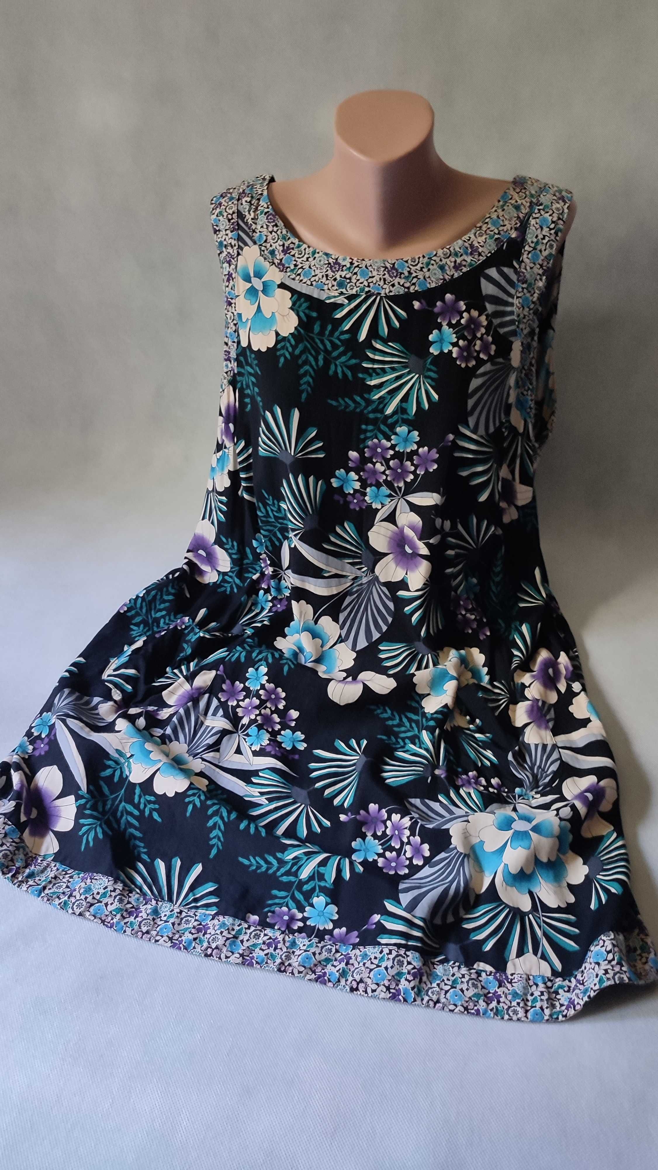 Wiskozowa krótka sukienka plus size tunika w kwiaty rozmiar 54